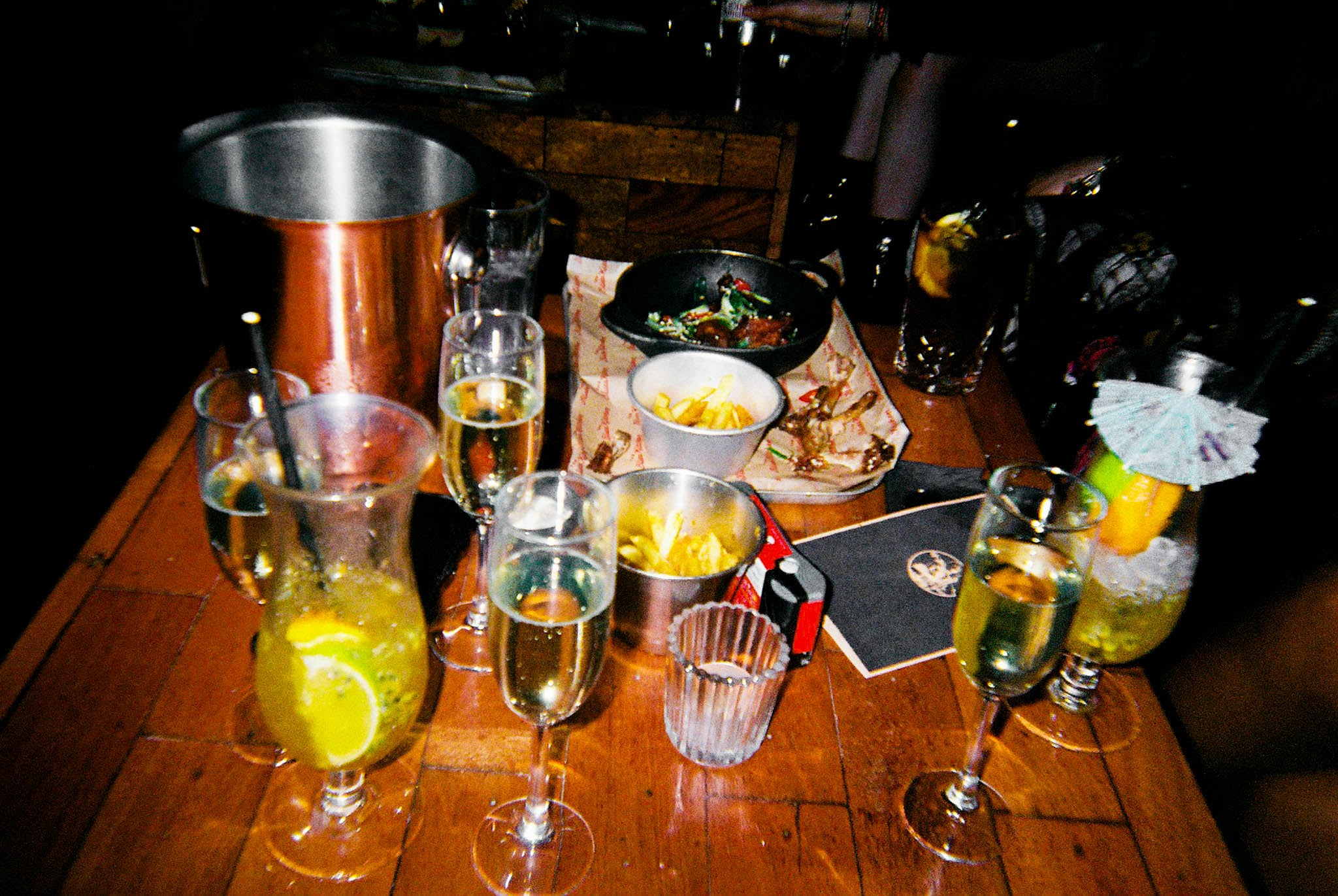 Cocktails and food available at the karaoke room the blues kitchen shoreditch